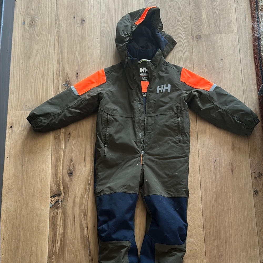 Helly Hansen Olive and Orange Hooded Snowsuit